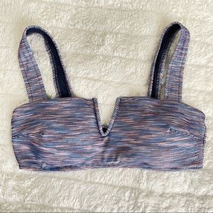 AERIE Blue Purple Textured Strapped Bandeau Swim Top